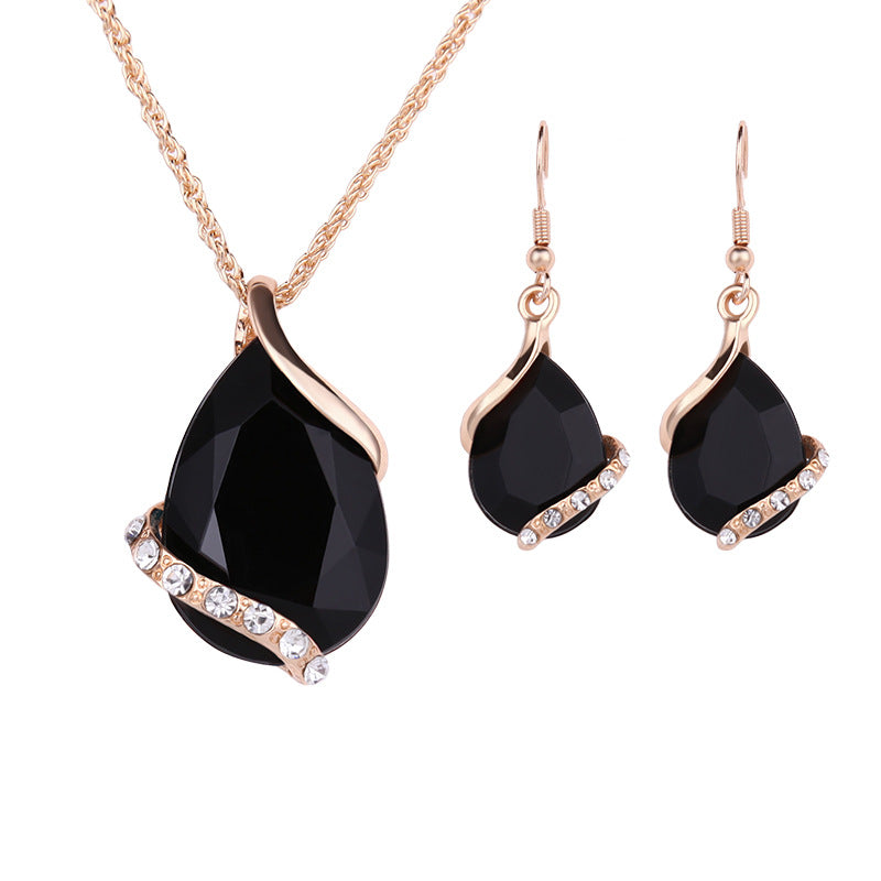 Water Drop Necklace Earring Set Black