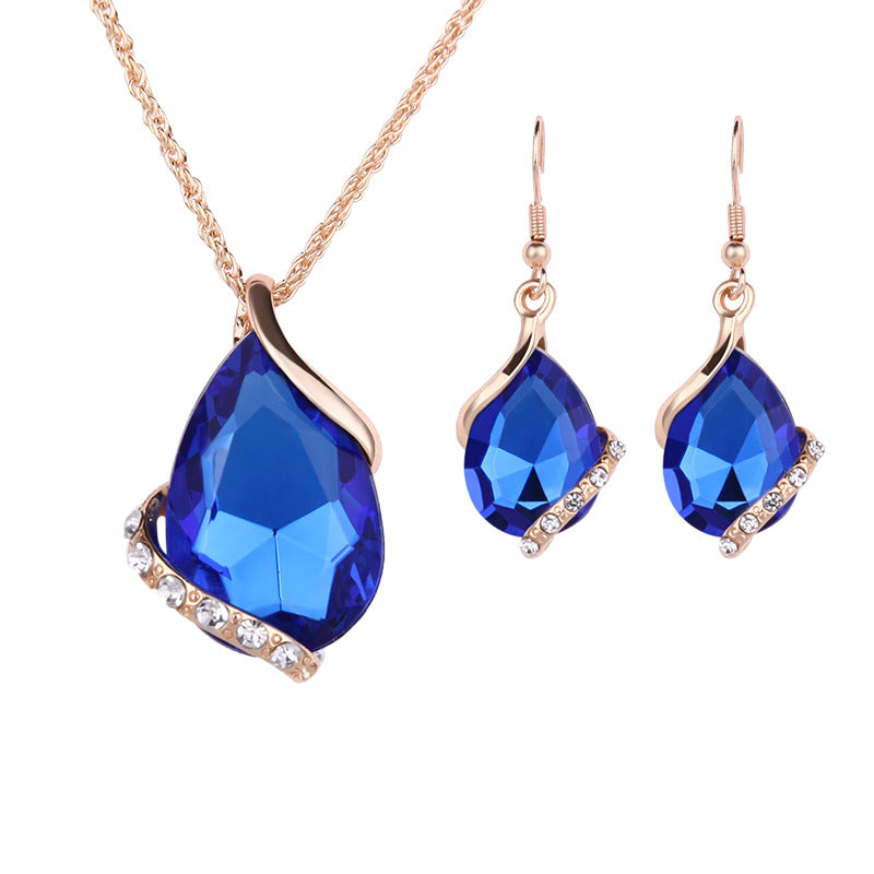 Water Drop Necklace Earring Set Blue