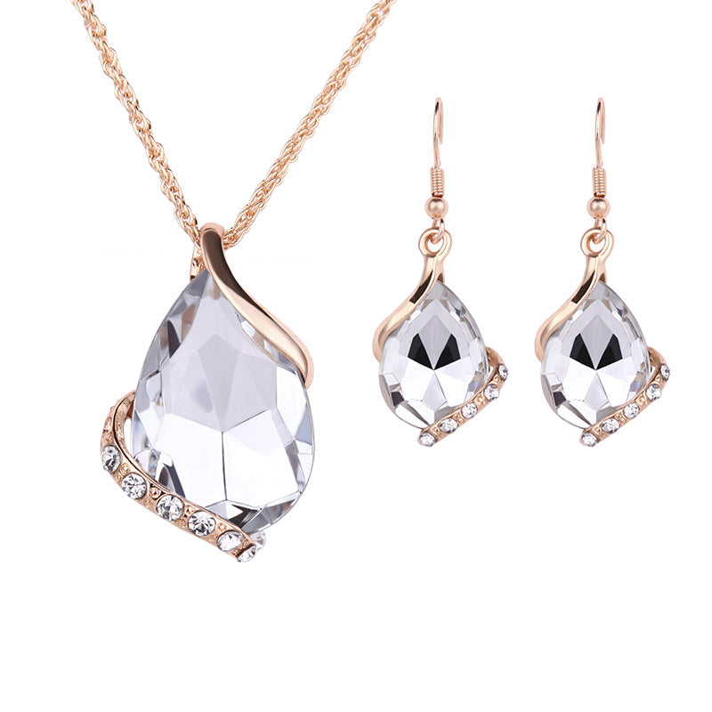 Water Drop Necklace Earring Set White