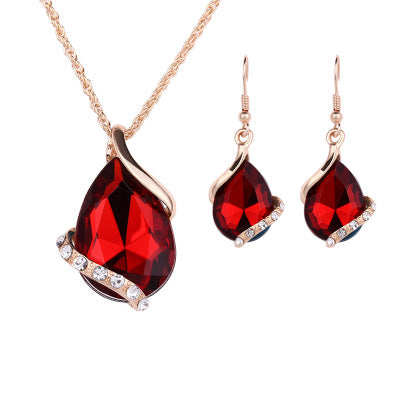 Water Drop Necklace Earring Set Red