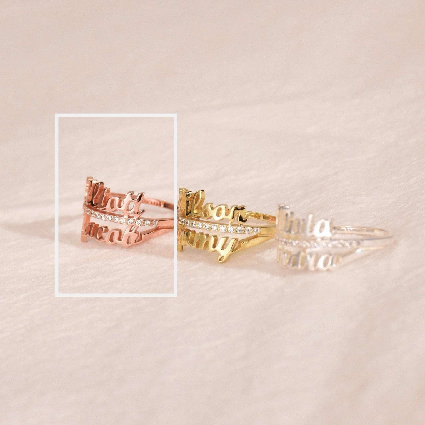 DIY Personalized Double Name Ring 925 Sterling Silver Rose Gold