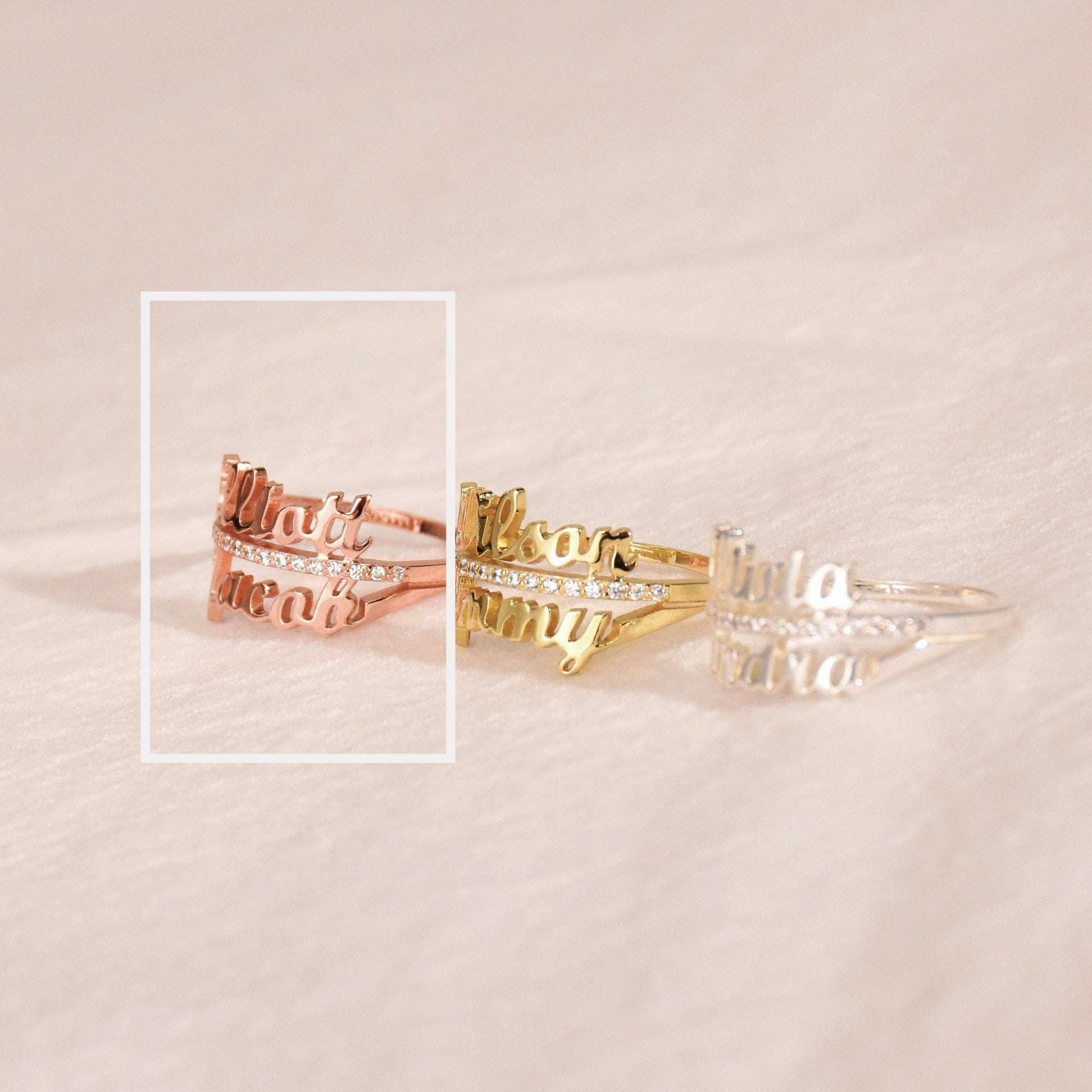 DIY Personalized Double Name Ring 925 Sterling Silver Rose Gold