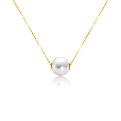 18K Gold Round Pearl Necklace Clavicle Chain Gold 45cm