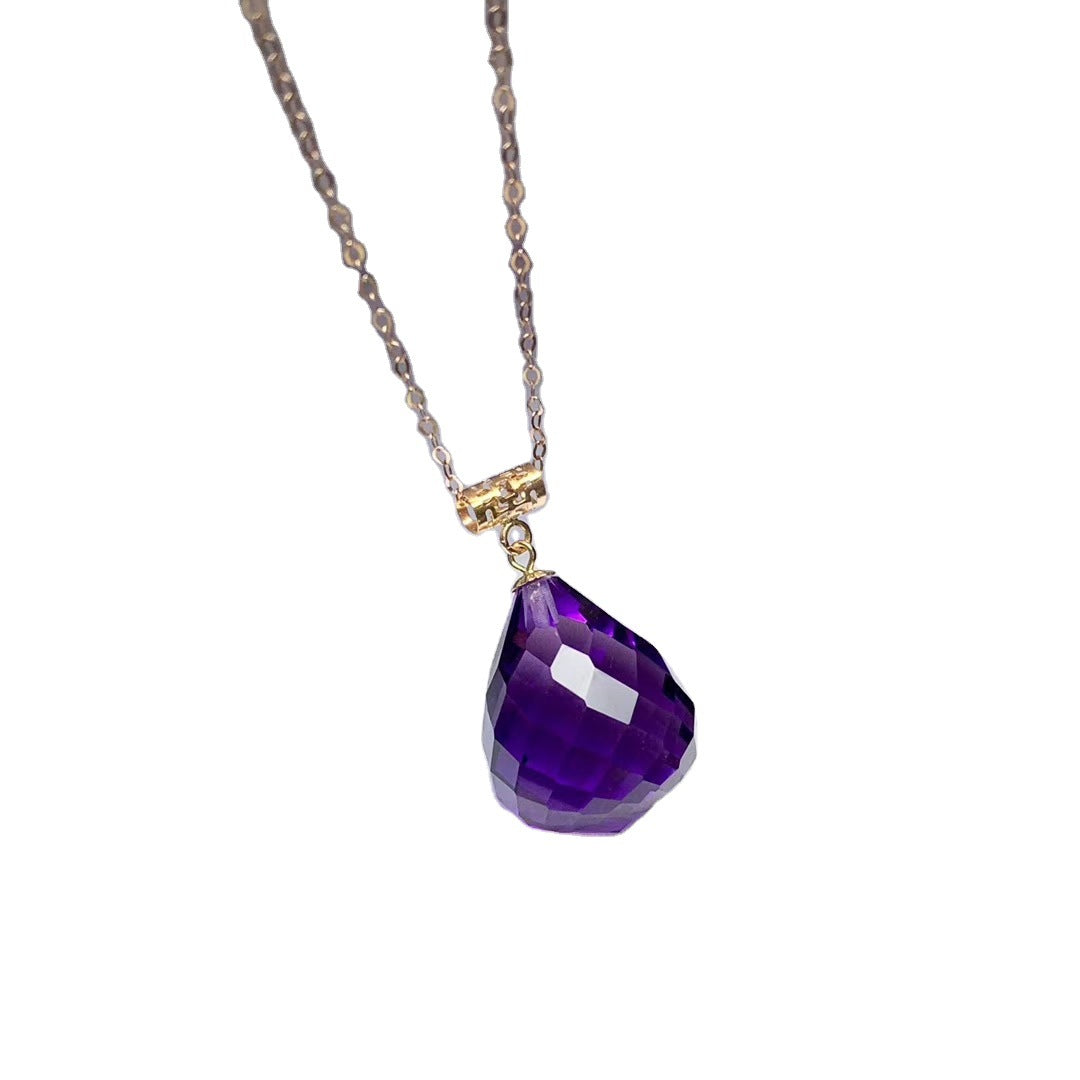 18K Gold Inlaid Amethyst Necklace Female Gemstone Pendant Clavicle