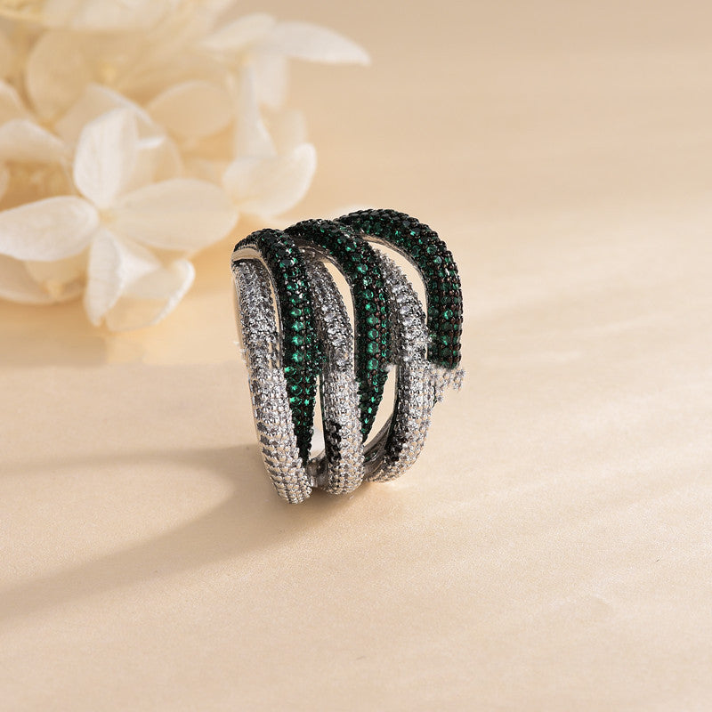 Fashionable Personality Gold Plated Copper Zircon Ring Green