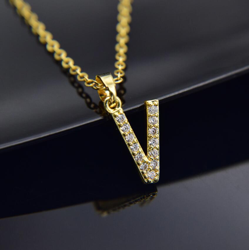 Gold-plated brass necklace Letter V