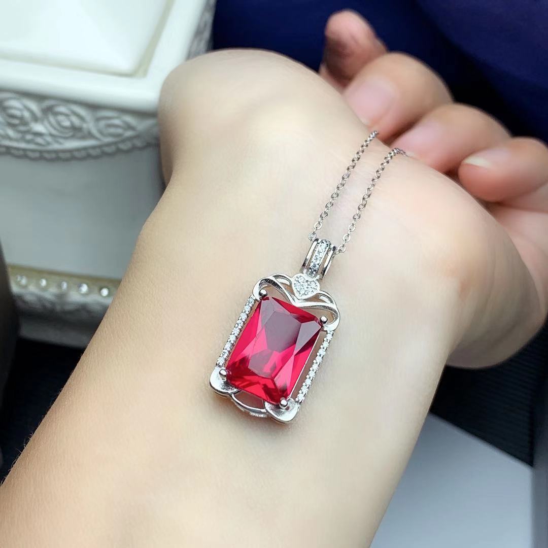 925 Silver Inlaid Gorgeous Red Corundum Suit Luxury Elegant Retro