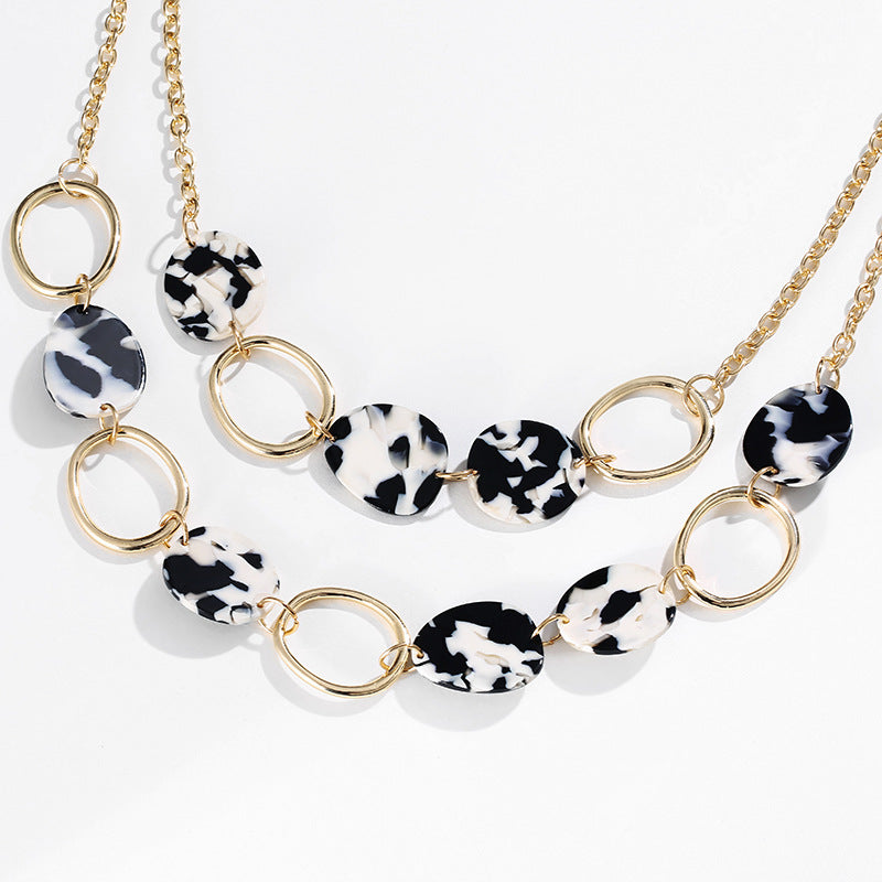 Regular Alloy Geometric Circle Acetate Plate Multilayer Short Necklace Women Black