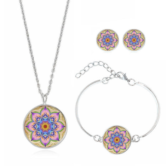 Mandala Flower Time Gemstone Necklace Pink