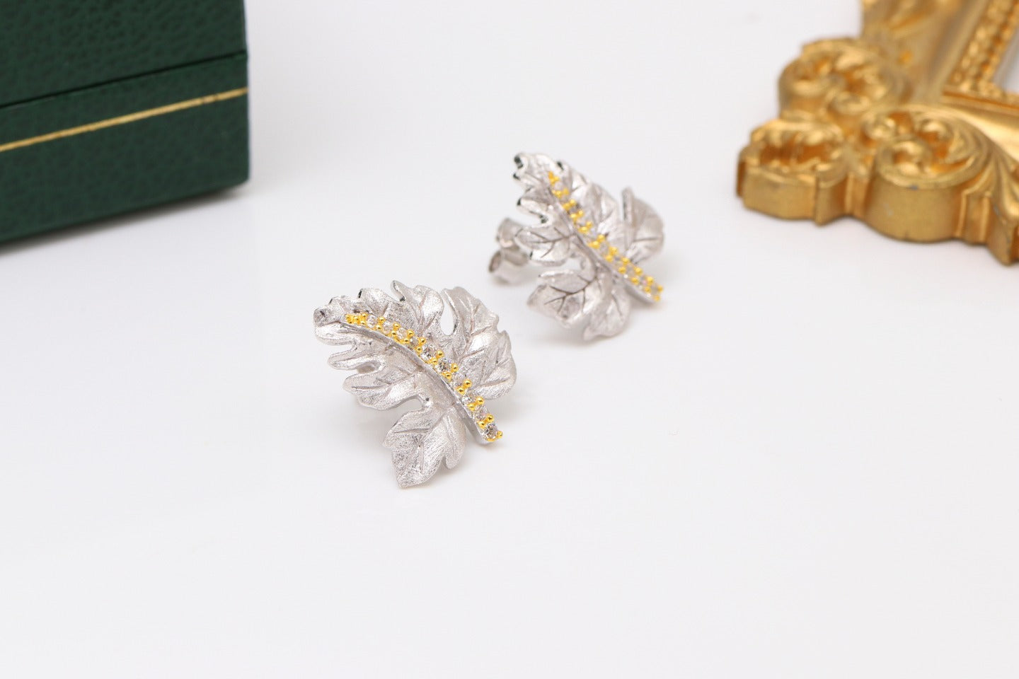 925 Silver Gilded Leaf Earrings