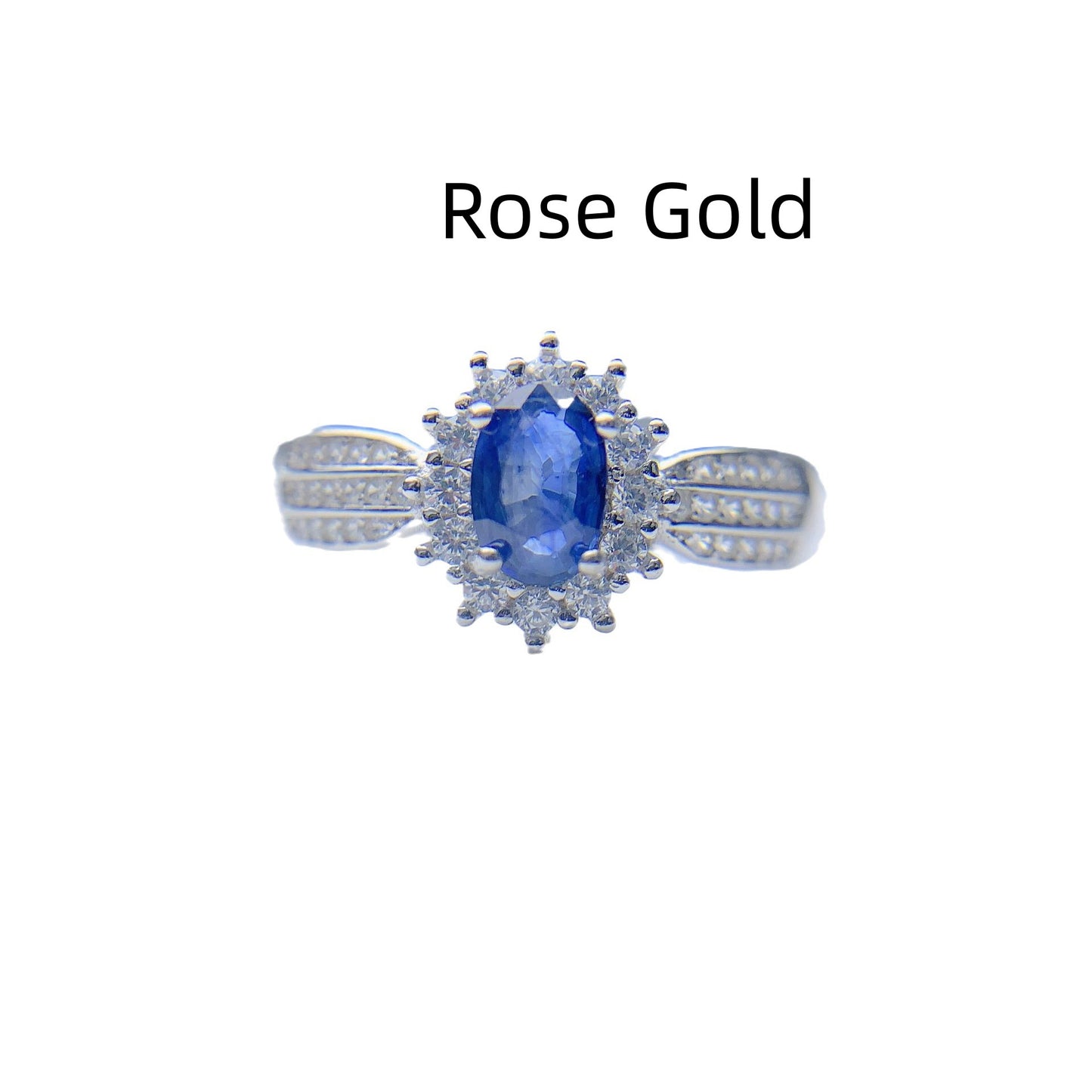 Natural Sapphire Ring Diamond Colored Gems Jewelry Rose Gold Adjustable Opening