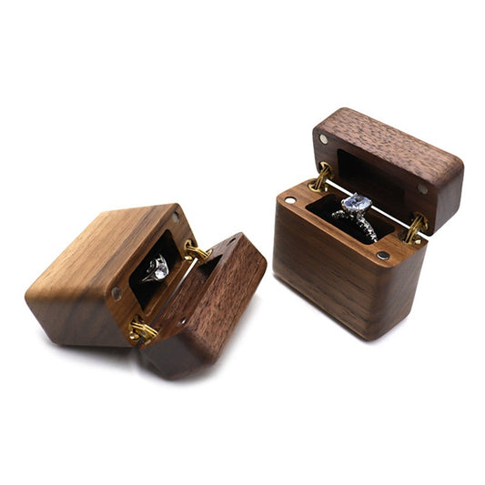 Walnut Ring Box Magnet Lighter Earring Studs Women's Mini Travel Storage Trinkets