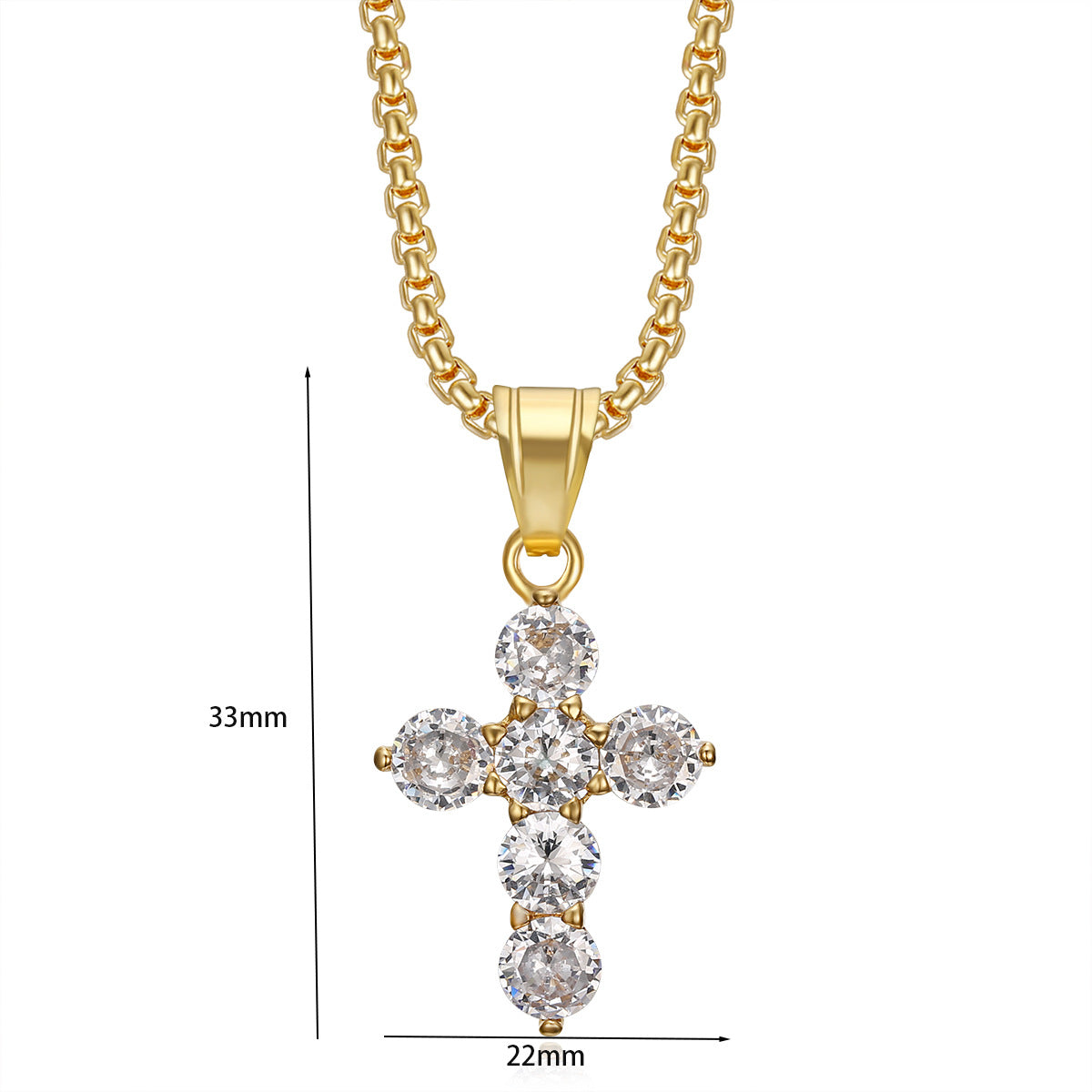 Titanium Steel Diamond 3A Zircon Fat Cross Pendant Necklace