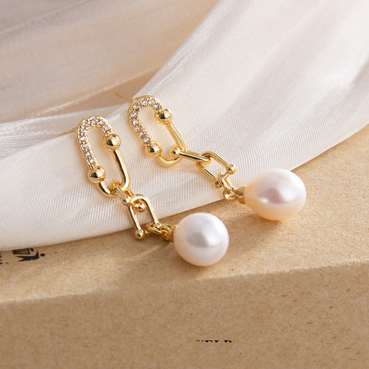 Natural Freshwater Pearl Fashionable Retro Horseshoe Buckle S925 Silver Needle Earrings