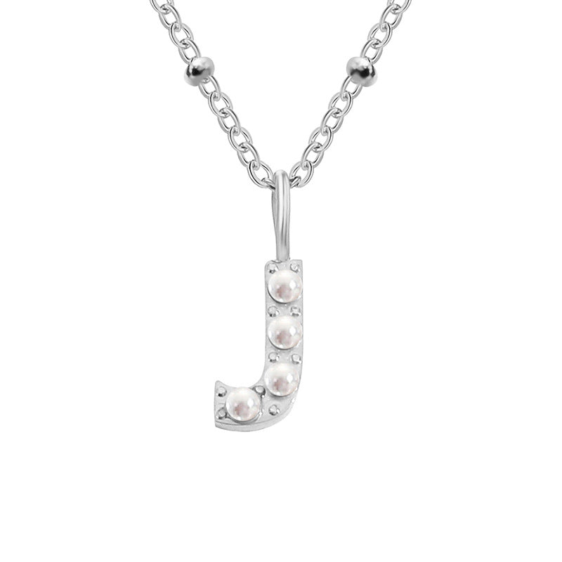 Niche Clavicle Chain 26 Pearl Letter Pendant Simple Stainless Steel Necklace J Stainless Steel