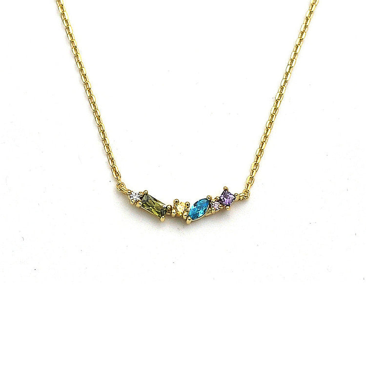 S925 Sterling Silver Colored Gems Color Zircon Necklace 18K Gold Plating Zircon necklace 925Silver