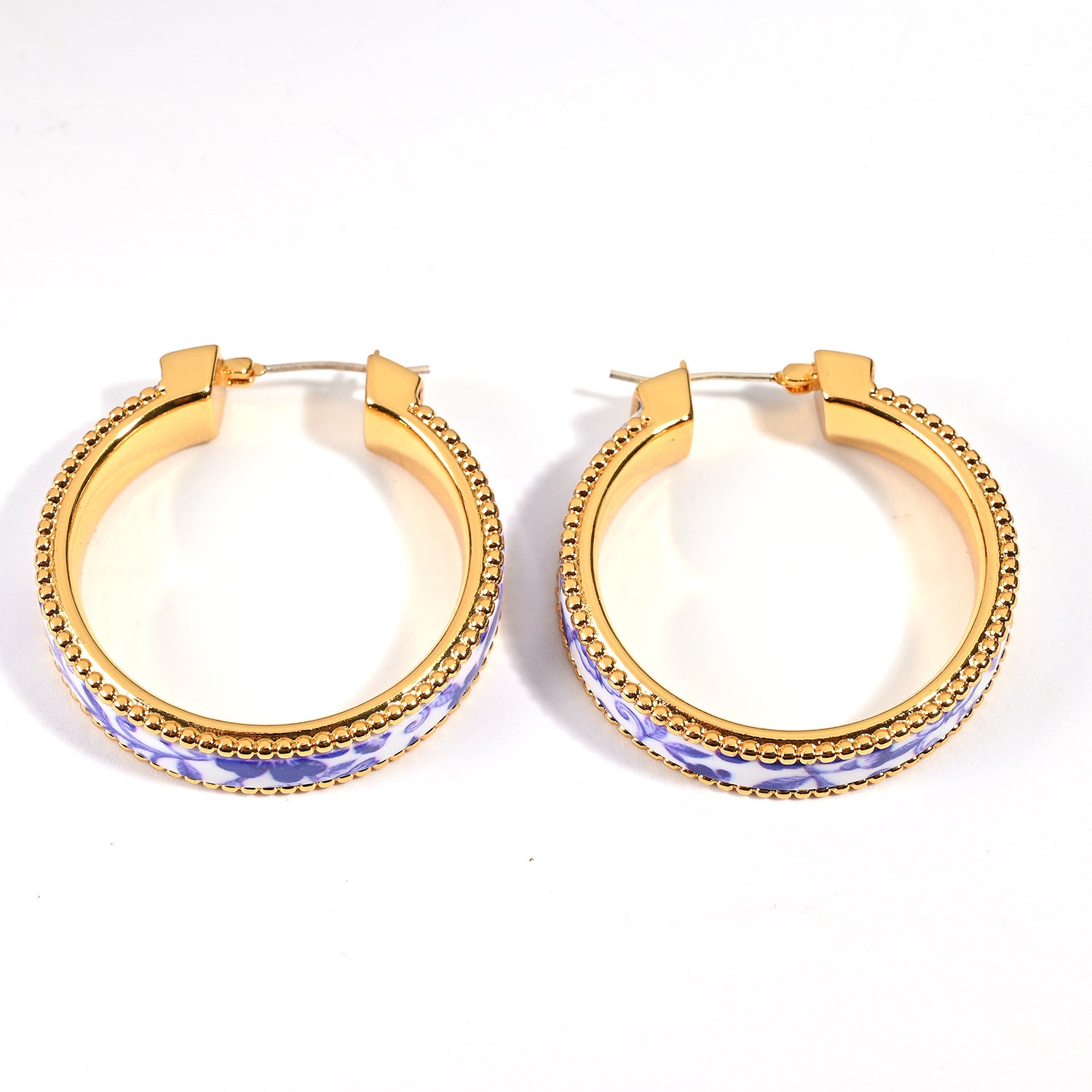 925 Silver Needle Blue And White Porcelain Middle Ancient Ear Ring