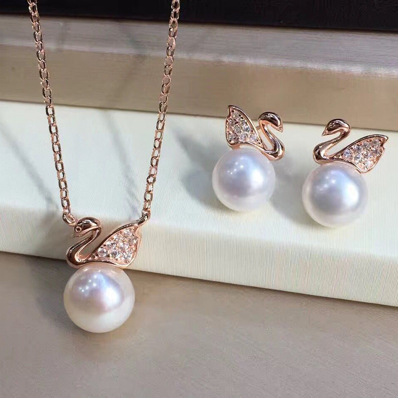 S925 silver freshwater pearl swan earrings