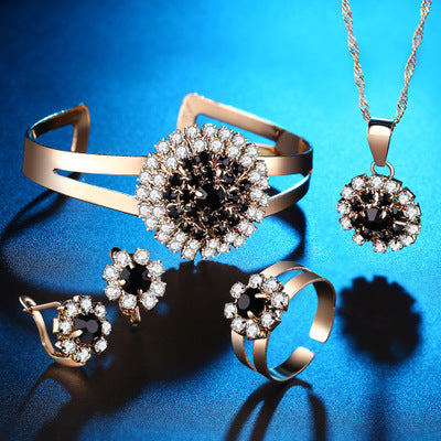 Flower ring necklace earrings bracelet four-piece set Suit