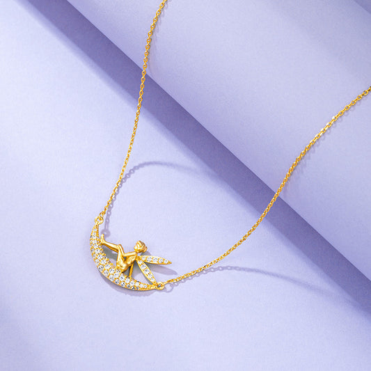 Simple 24k gold plated angel necklace