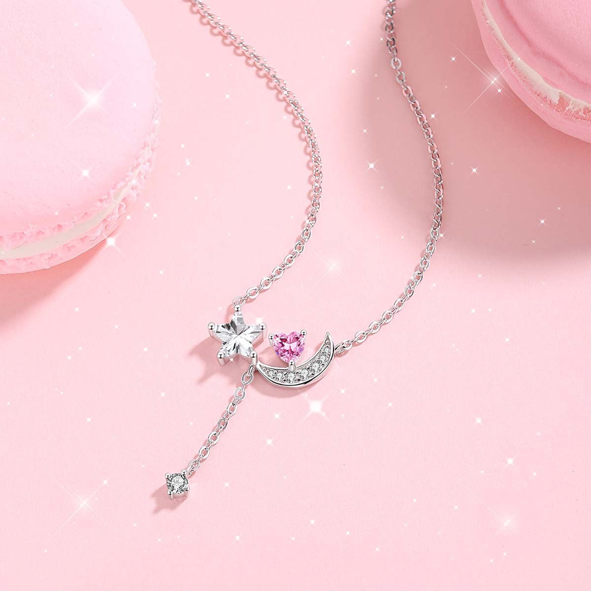 Sterling Silver Necklace Women's Fashion Design Star Moon
