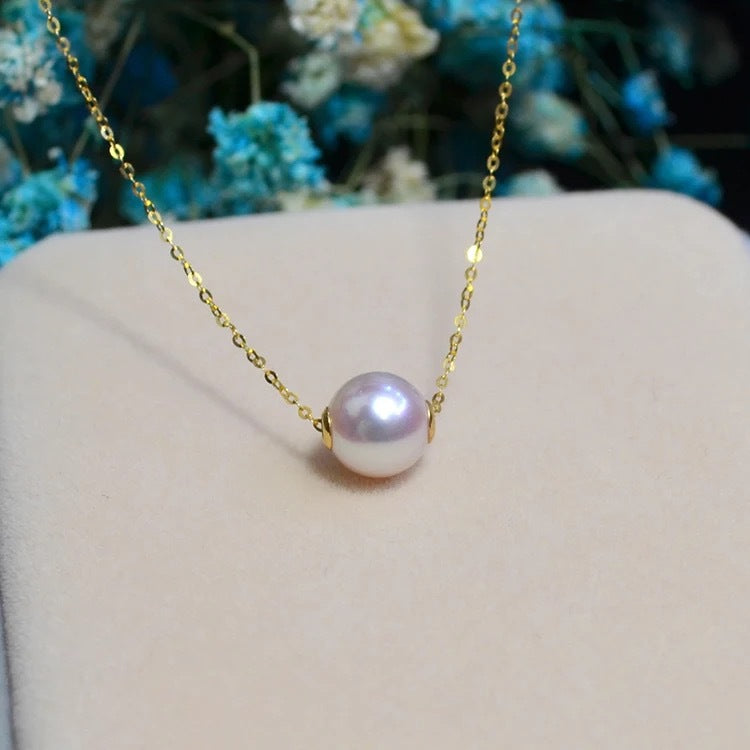 18 K gold natural seawater pearl pendant necklace, clavicle containing 18K gold chain default