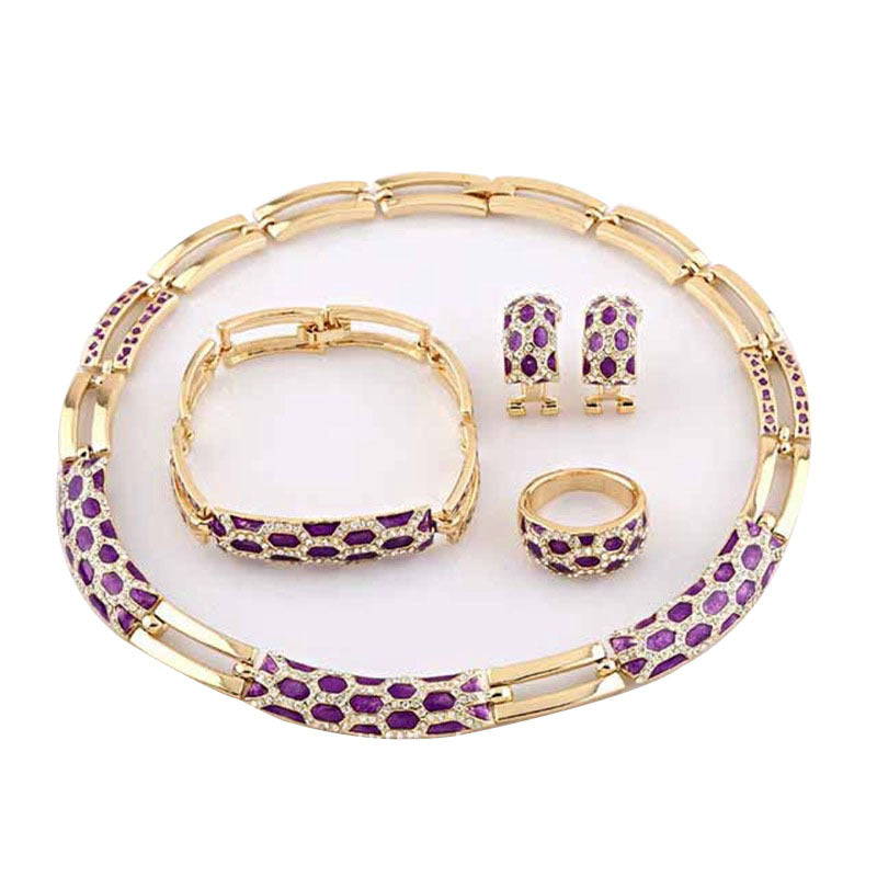 New Korean style diamond earring necklace set Purple