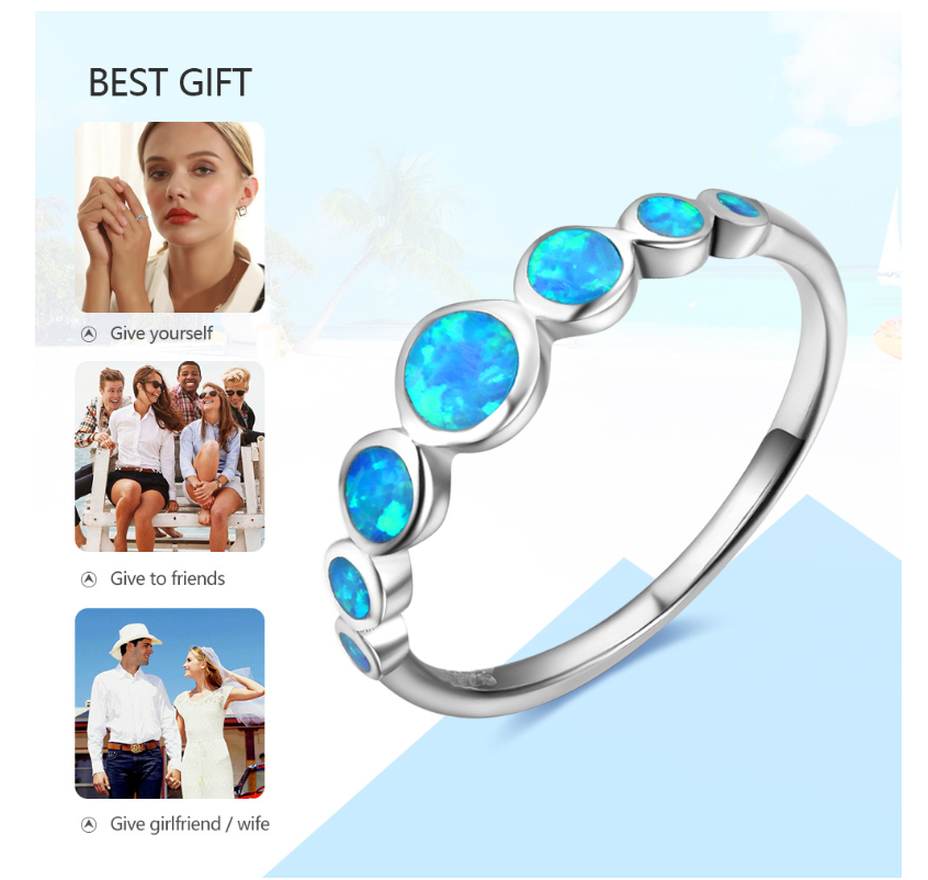 Sterling Silver Multiple Round Blue Opal Stone Rings