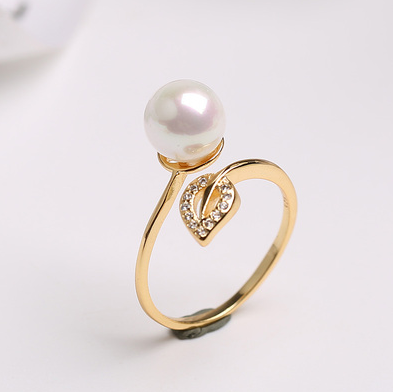 Pearl Ring women's single opening adjustable ring White Gold