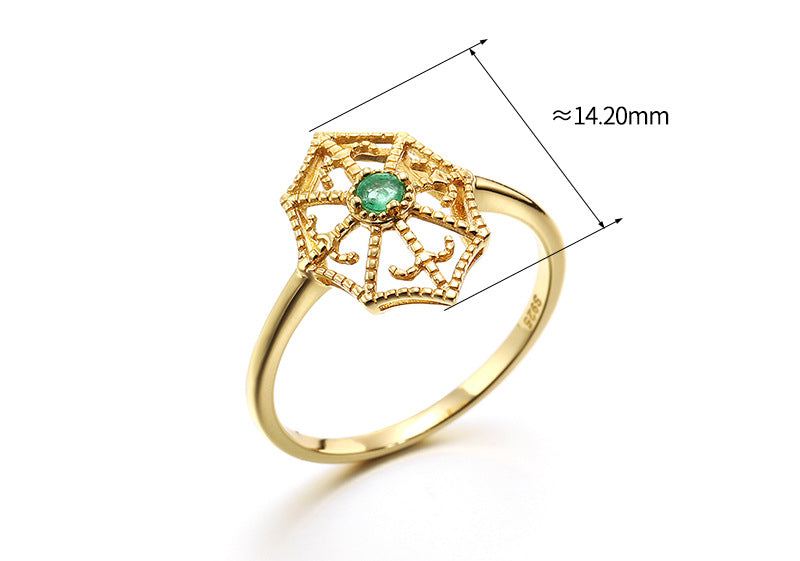 Women's Gold Plated Natural Emerald Gemstone Ring