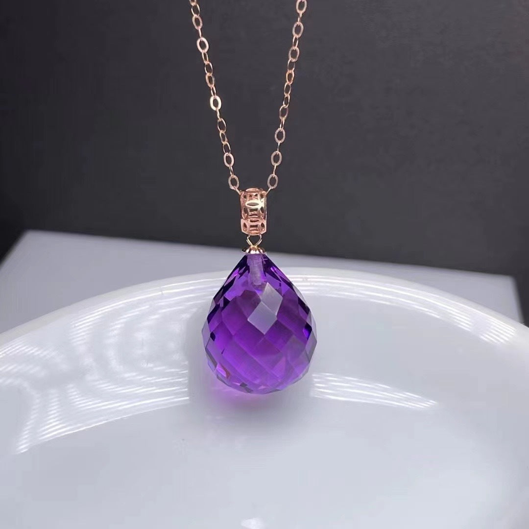 18K Gold Inlaid Amethyst Necklace Female Gemstone Pendant Clavicle 2 Style