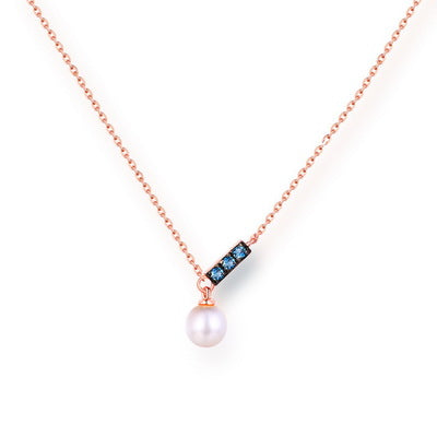 14K Rose Gold Jewelry New Korean Pearl Necklace Pendant all-match gold custom simple and elegant fashion wholesale Blue