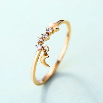 14K gold luxurious hand decoration, star moon ring, White zirconium