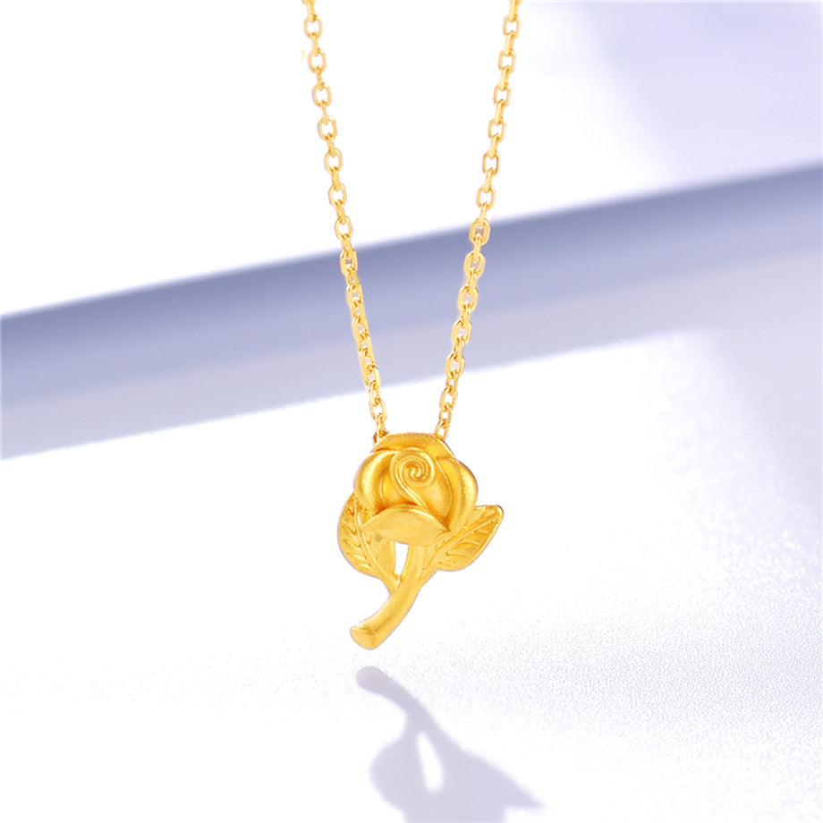 Women's Gold Rose Pendant Necklace Gold