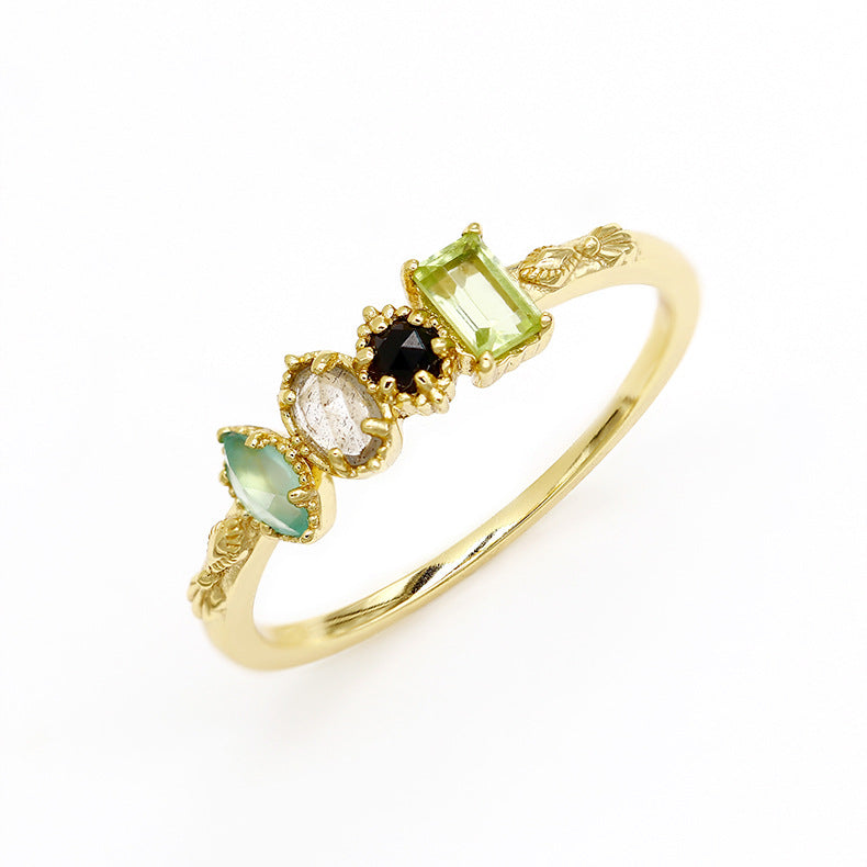 925 Gold Plated Color Natural Gem Ring Ring