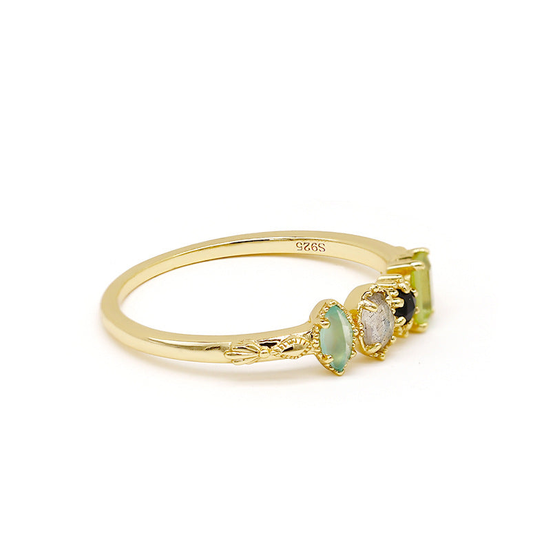 925 Gold Plated Color Natural Gem Ring