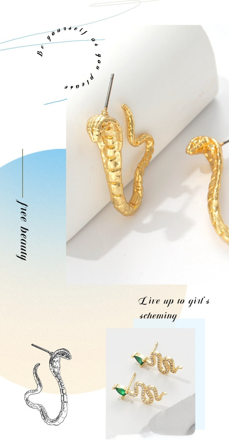 Simple And Light Luxury Niche Snake Stud Earrings PVD Vacuum Plating 18K Gold