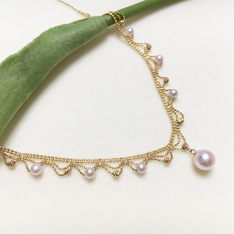 Aurora Japanese 18k Gold Lace Pearl Necklace