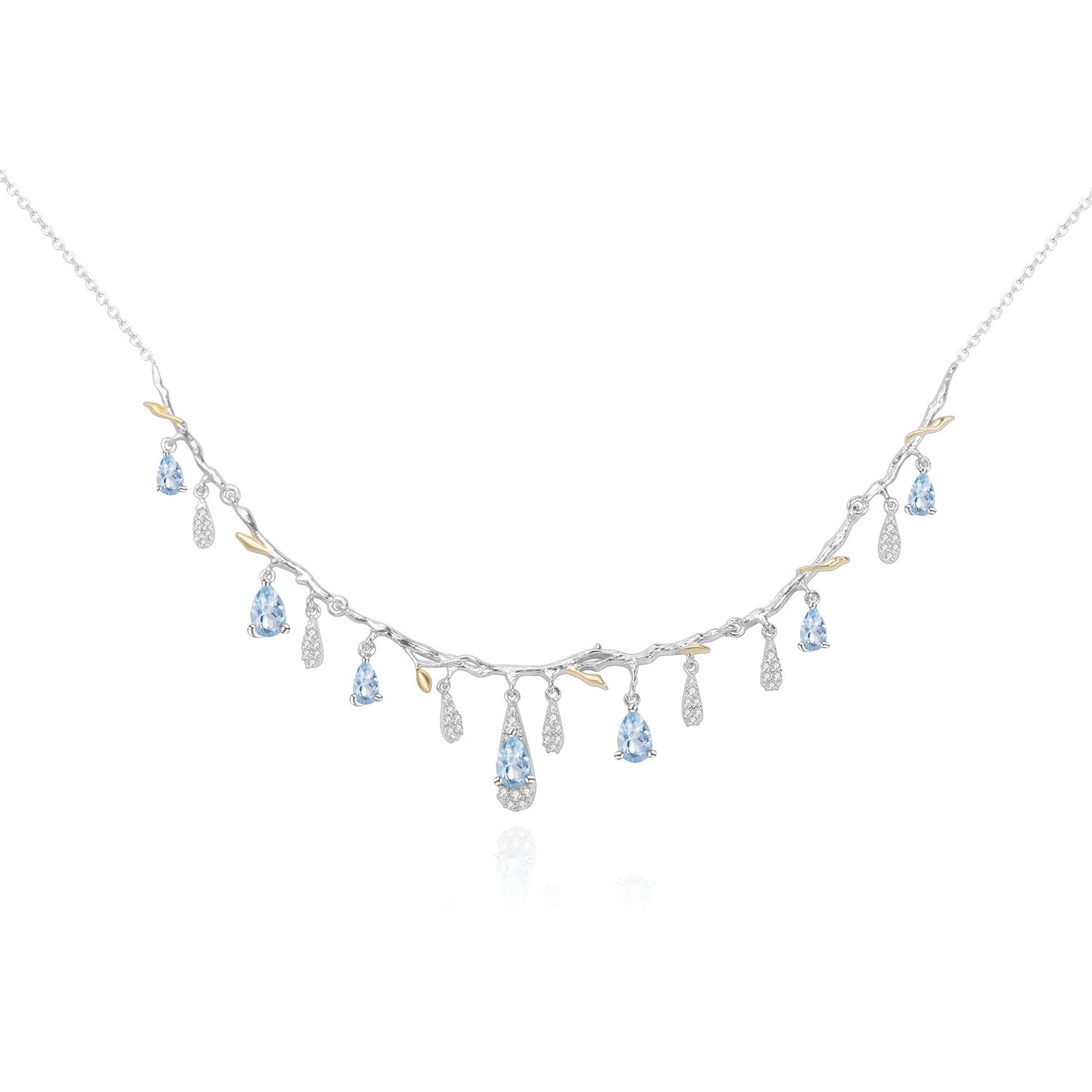 S925 Silver Natural Topaz Necklace Sky Blue Topaz Pendant