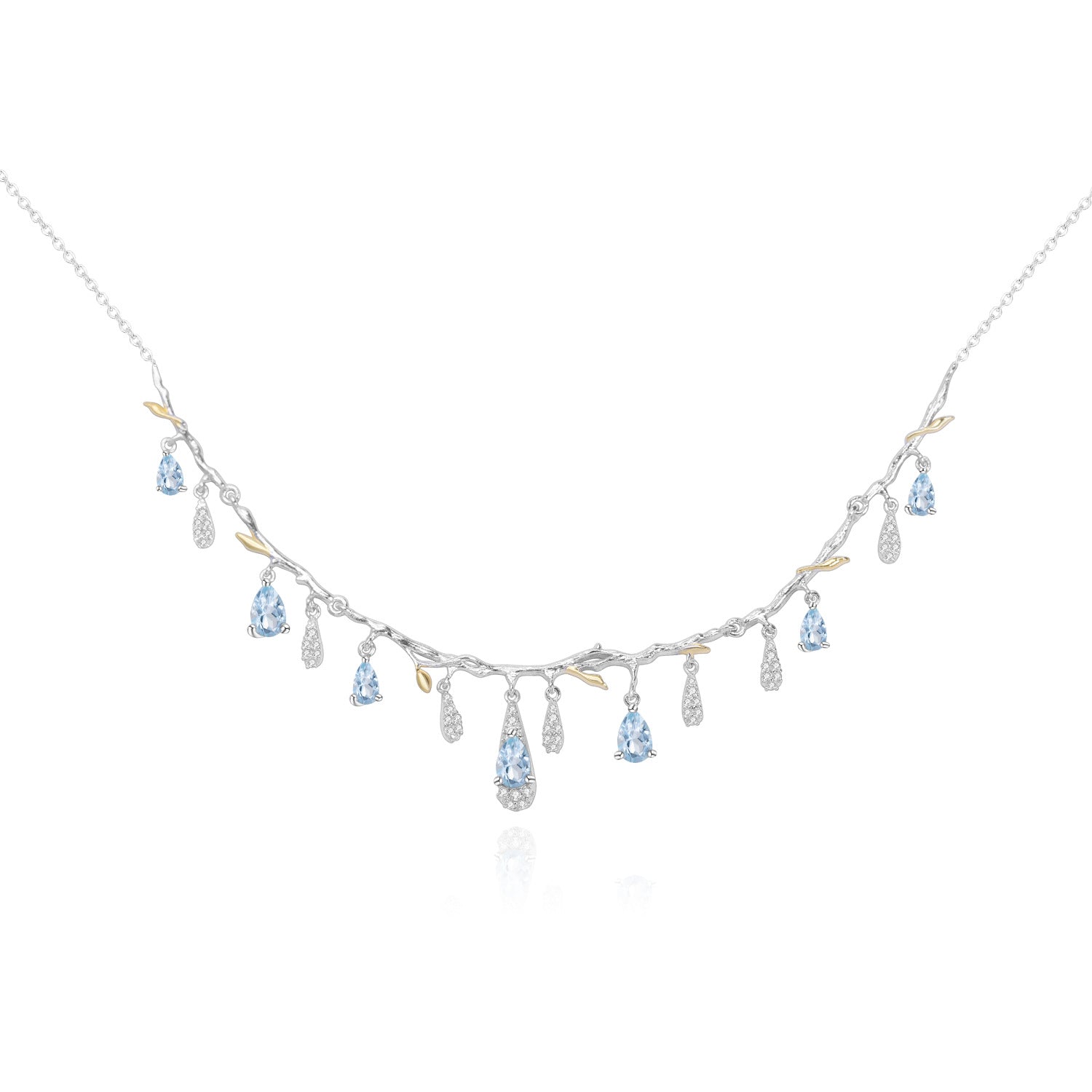 S925 Silver Natural Topaz Necklace Sky Blue Topaz Pendant