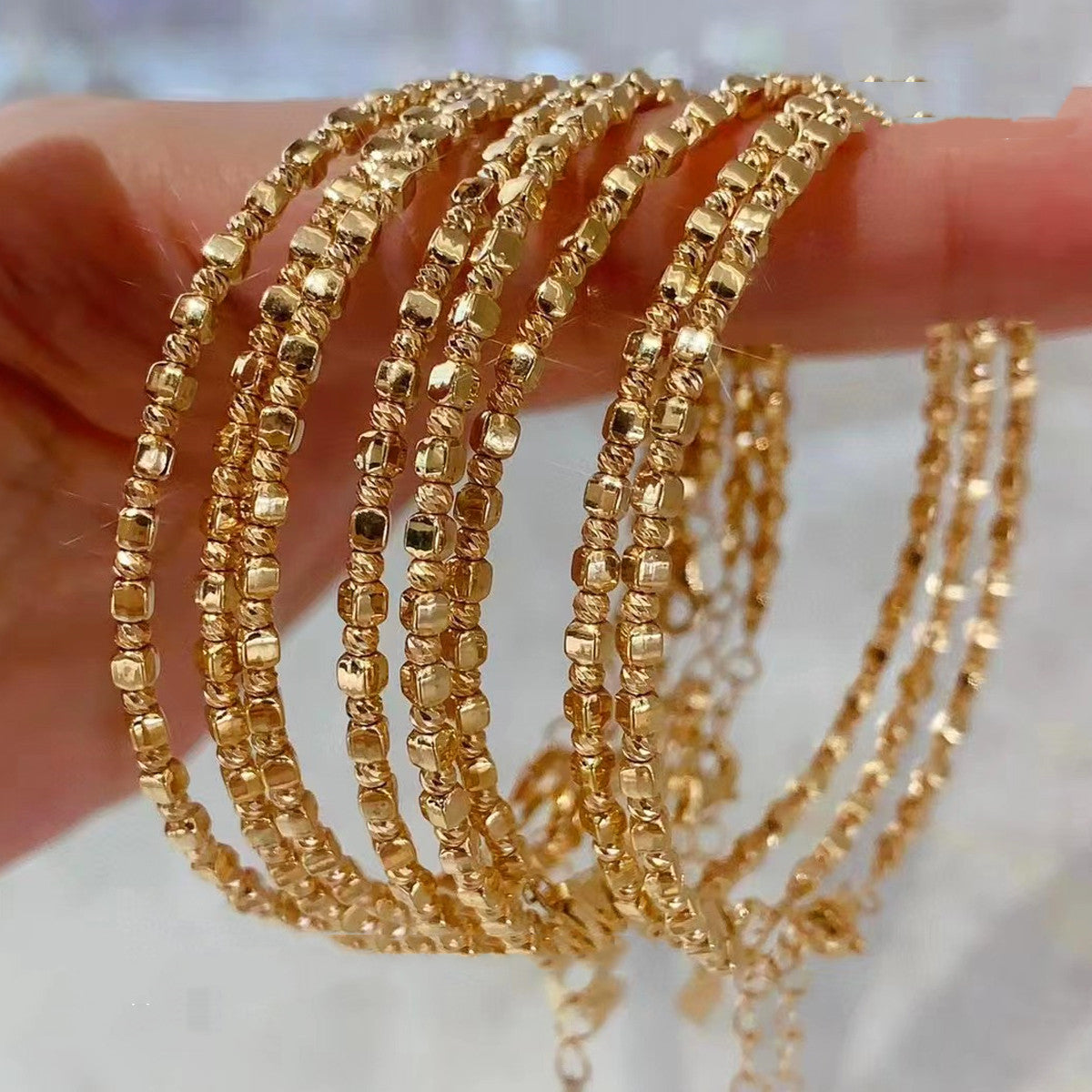 T015 18K Gold Cube Sugar Bracelet Laser