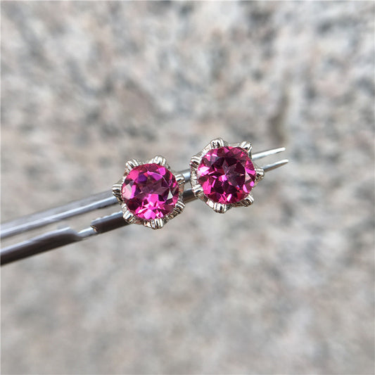 Topaz Sterling Silver 18K White Gold Plated Stud Earrings Pink