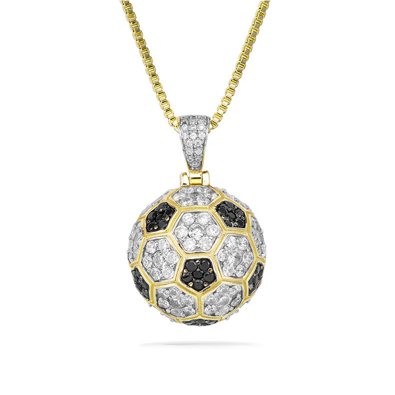 Football Sports Pendant Zircon-laid Necklace Two Color With Chain
