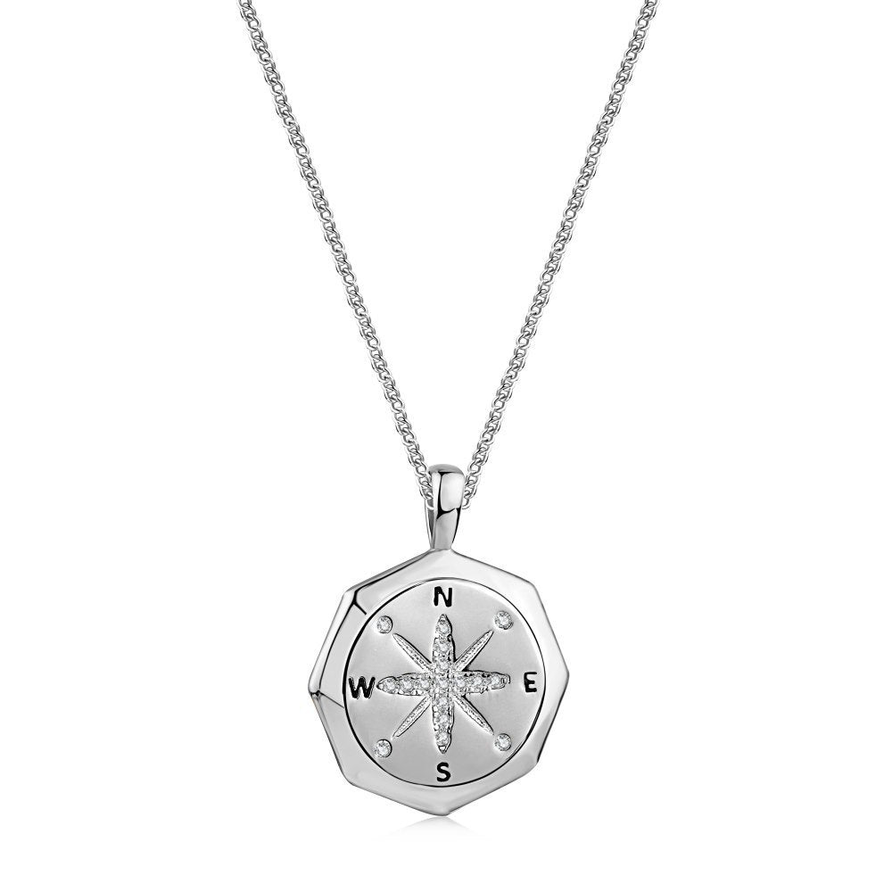 S925 Sterling Silver Eight Awn Star Lucky Compass Necklace For Women