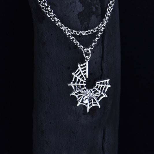 Spider Web Pendant S925 Sterling Silver Gothic Ornament Necklace