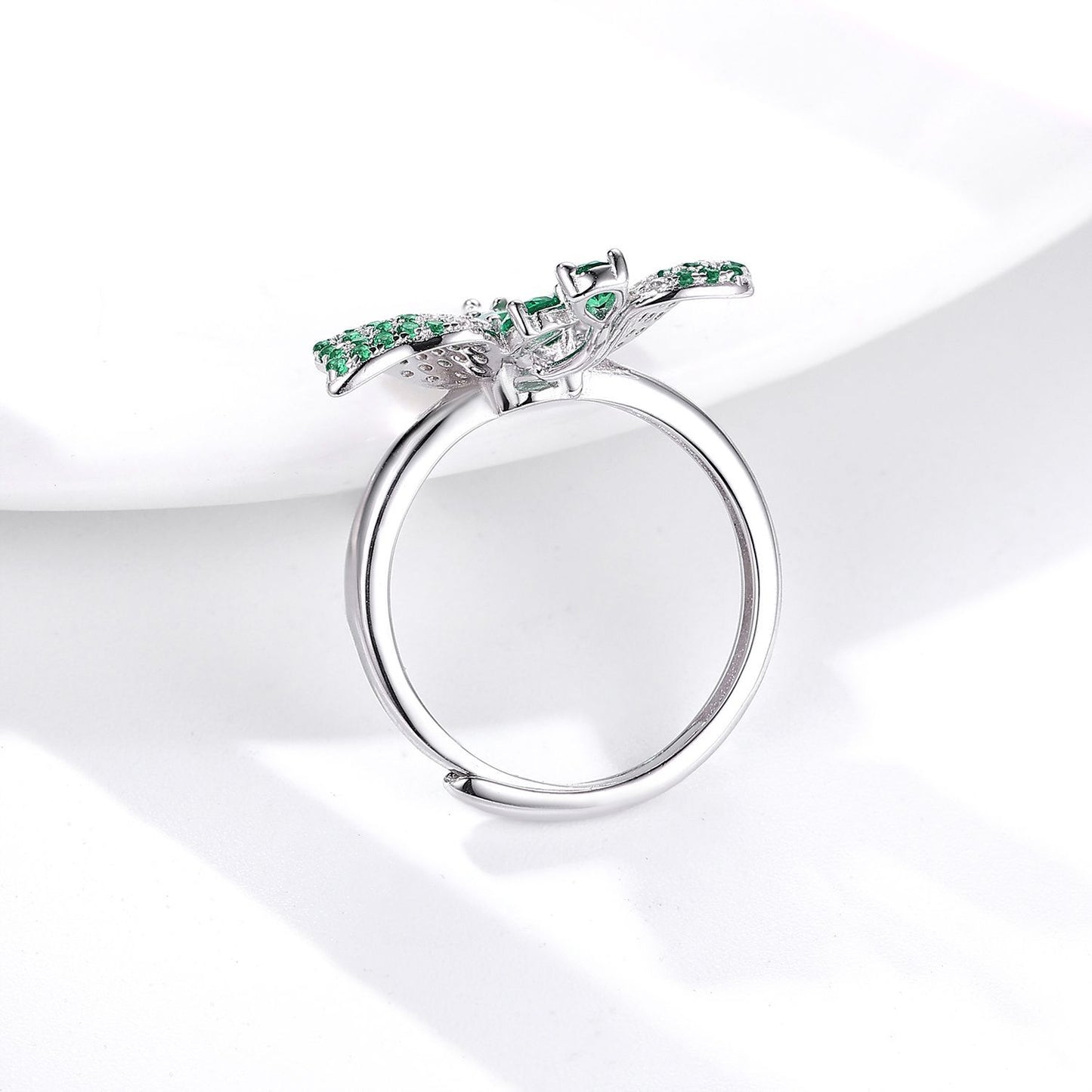 Partysu Butterfly Shape Ring S925 Silver Inlay Natural Emerald