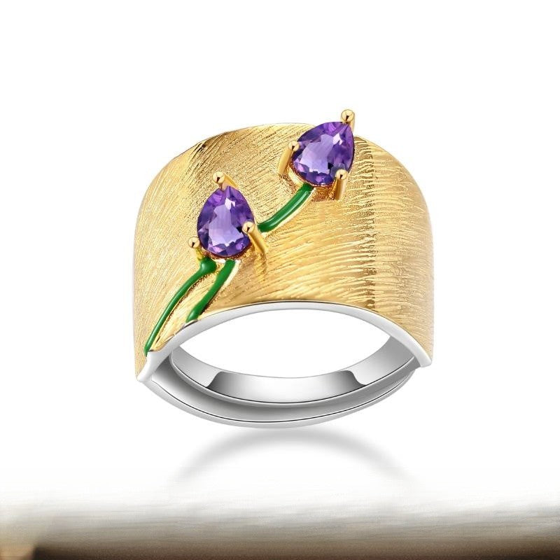 S925 Silver Inlaid Natural Colorful Treasure Amethyst Ring