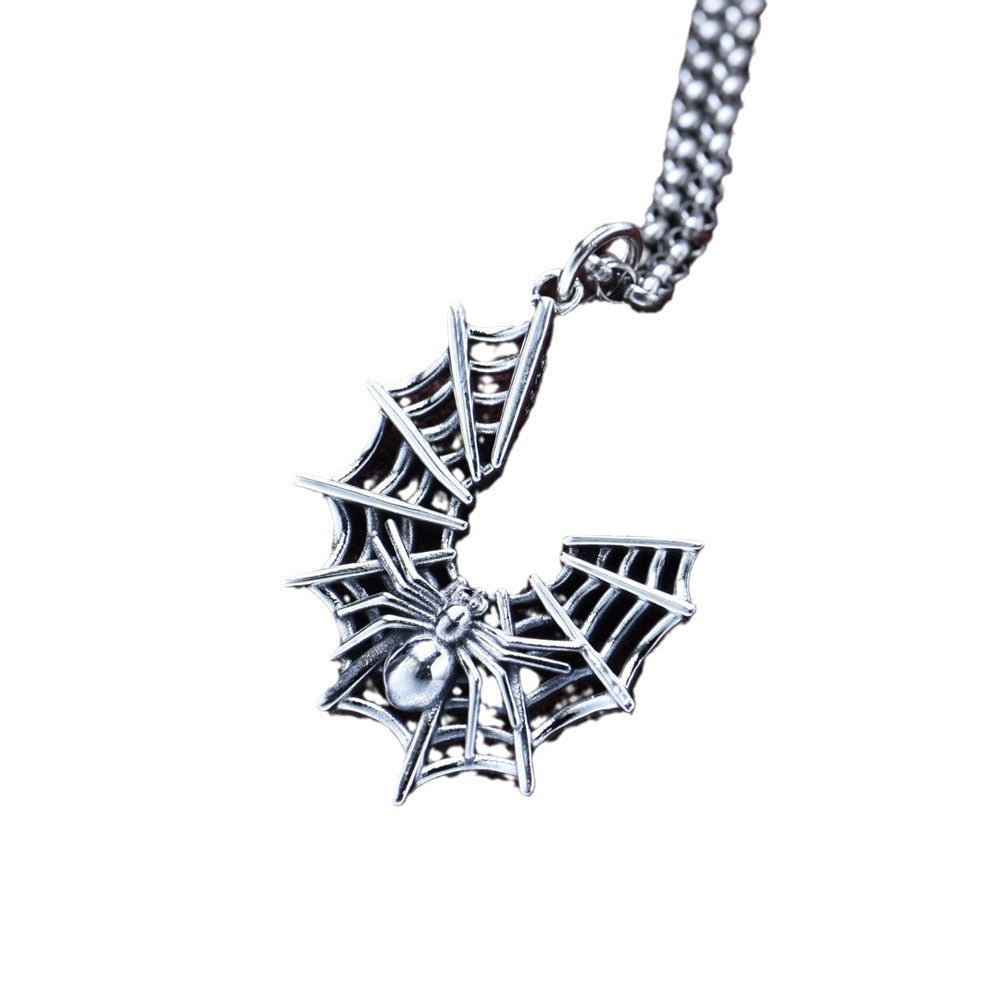 Spider Web Pendant S925 Sterling Silver Gothic Ornament Necklace