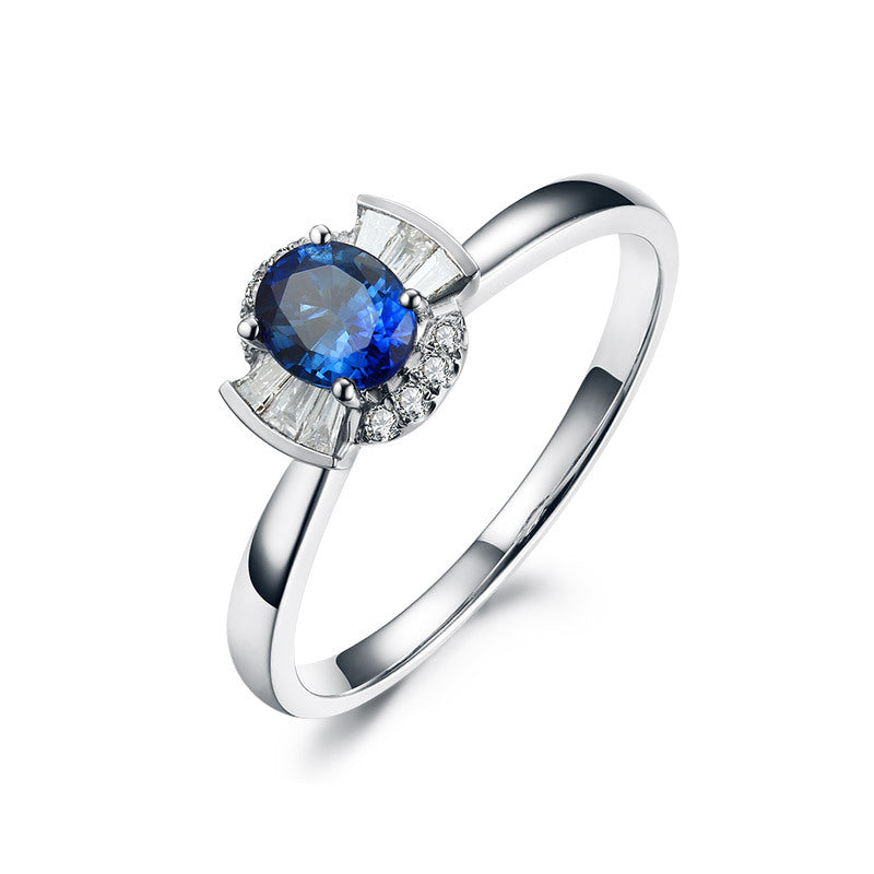 Jewelry 18k Gold Natural Sapphire Women's Ring Sapphire and Diamond Ring