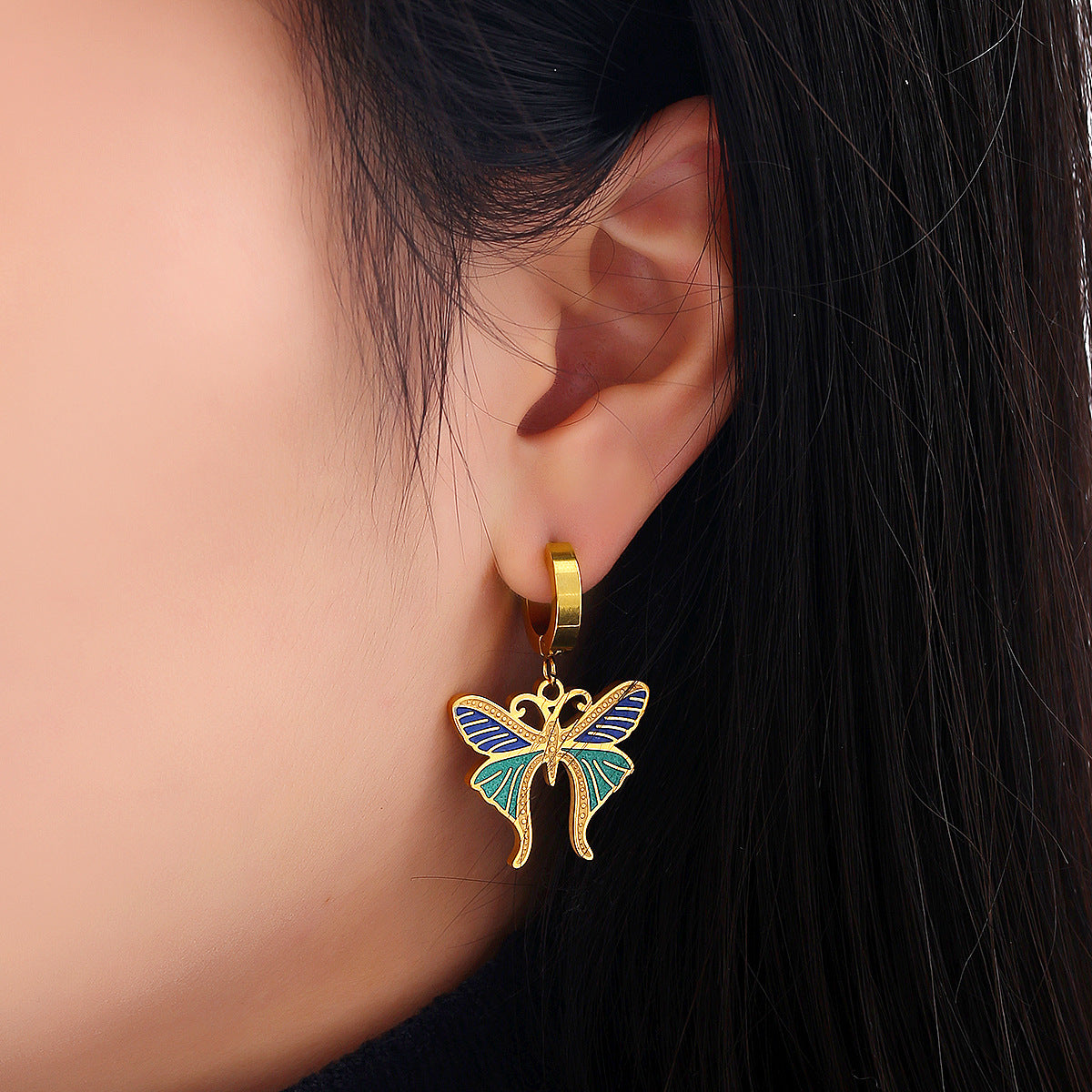 Colorful Oil Necklace Butterfly Earrings High Sense Temperamental Fashionmonger Diamond Ear Hanging